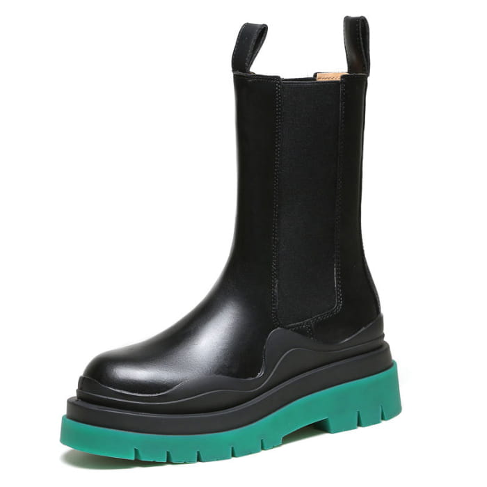 Slip-On Colorblock Platform Boots - Emerald A / 35