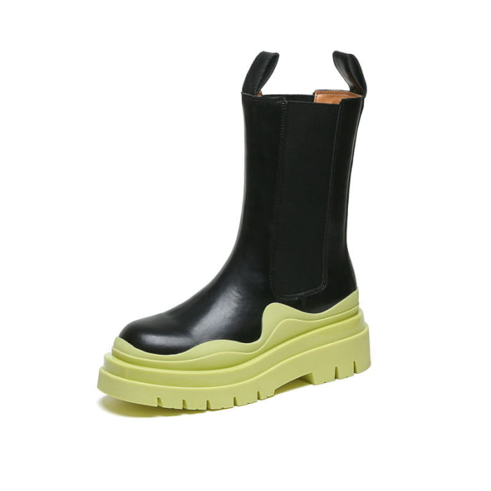 Slip-On Colorblock Platform Boots - Green A / 35