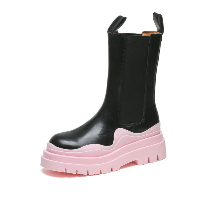 Slip-On Colorblock Platform Boots - Pink A / 35