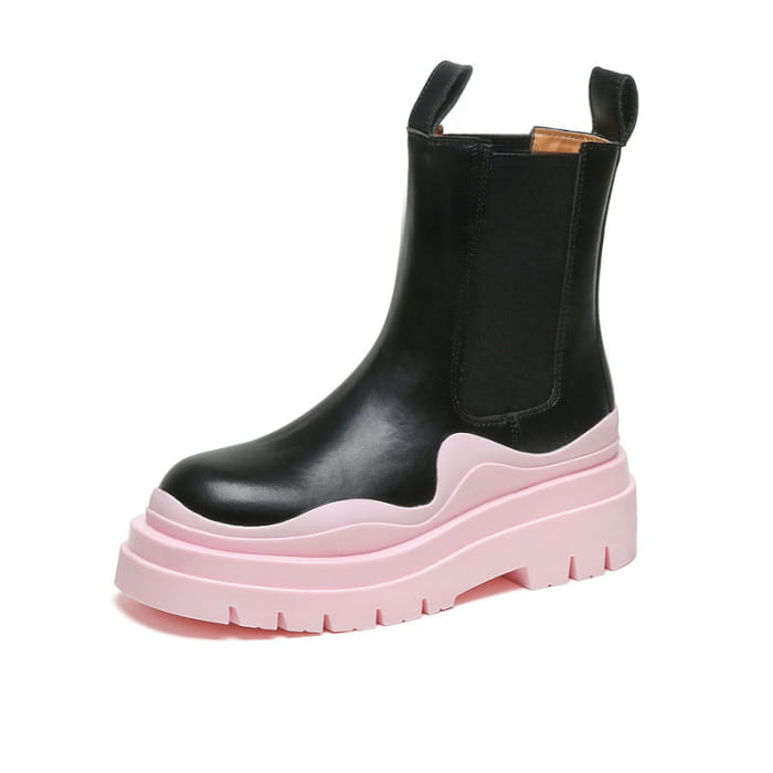 Slip-On Colorblock Platform Boots - Pink B / 35