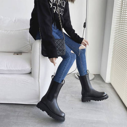 Slip-On Genuine Leather Platform Boots