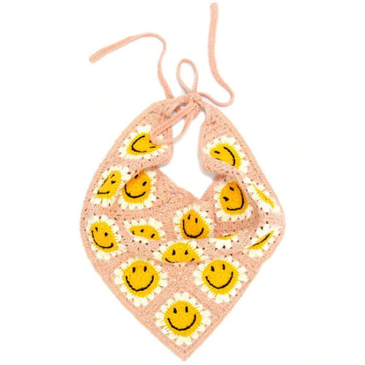 Smiley Face Crochet Bandana - Standart / Pink - Other