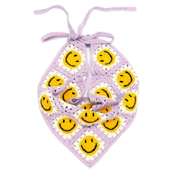 Smiley Face Crochet Bandana - Standart / Purple - Other