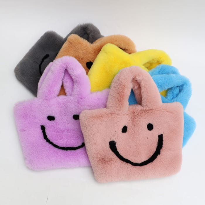 Smiley Face Fuzzy Handbag - Handbags