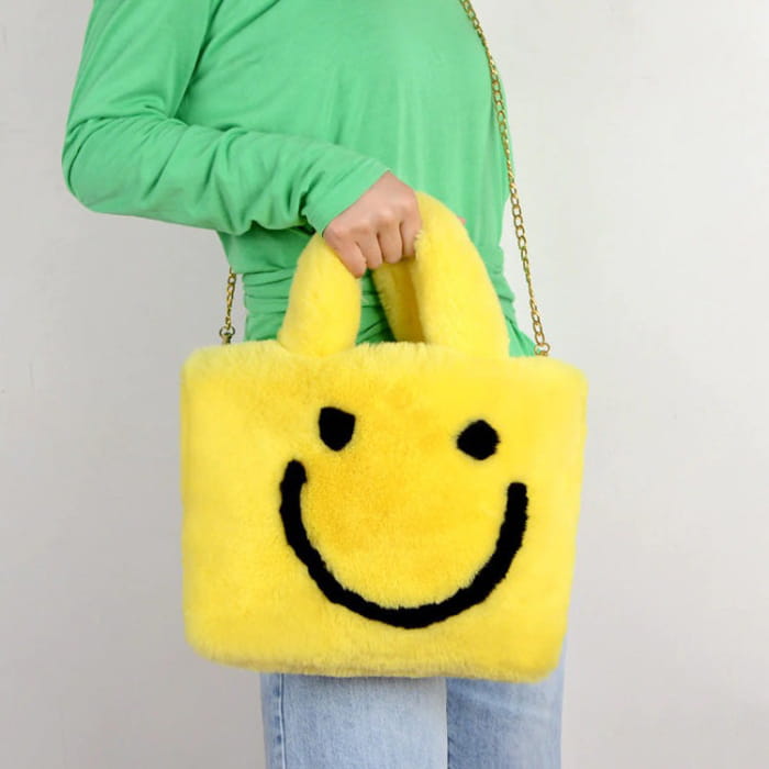 Smiley Face Fuzzy Handbag - Handbags