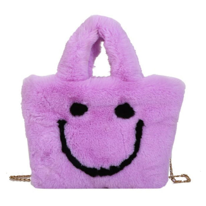 Smiley Face Fuzzy Handbag - Handbags