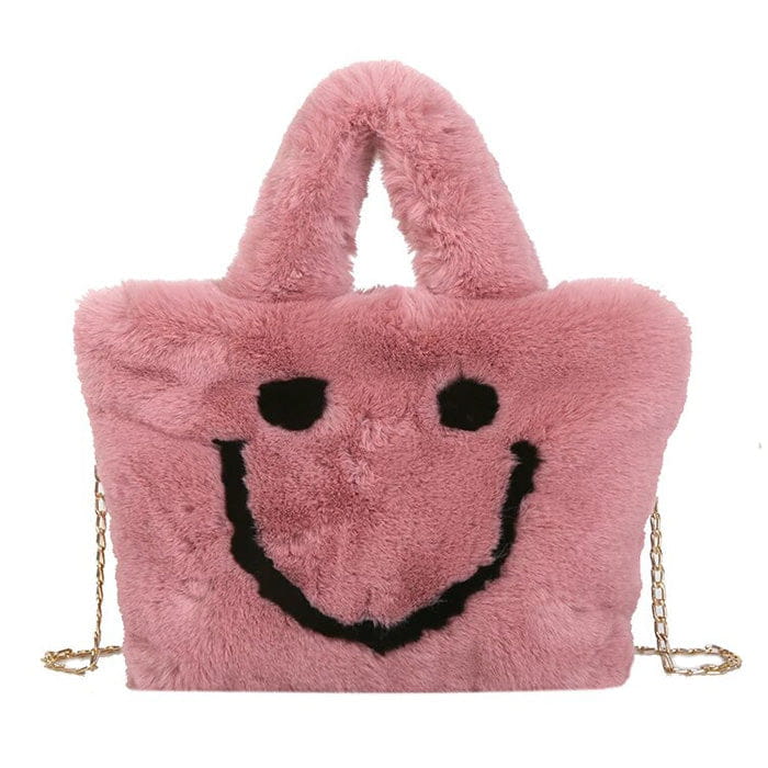 Smiley Face Fuzzy Handbag - Handbags