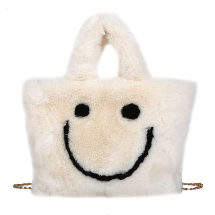 Smiley Face Fuzzy Handbag - Handbags