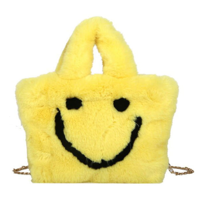 Smiley Face Fuzzy Handbag - Handbags