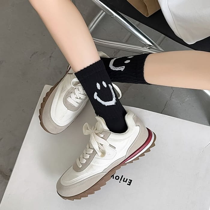 Smiley Face Print Ribbed Socks / Set