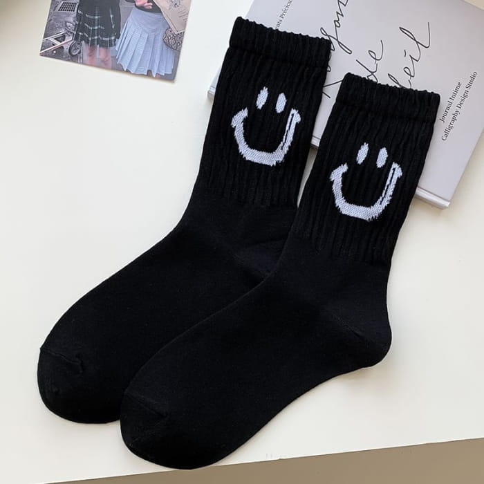 Smiley Face Print Ribbed Socks / Set