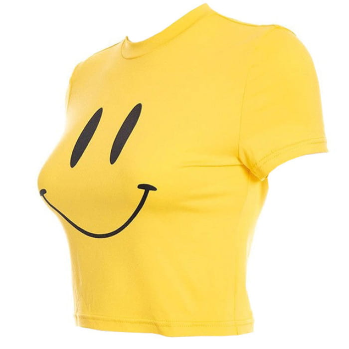 Smiley Face Yellow Crop Top - Tops