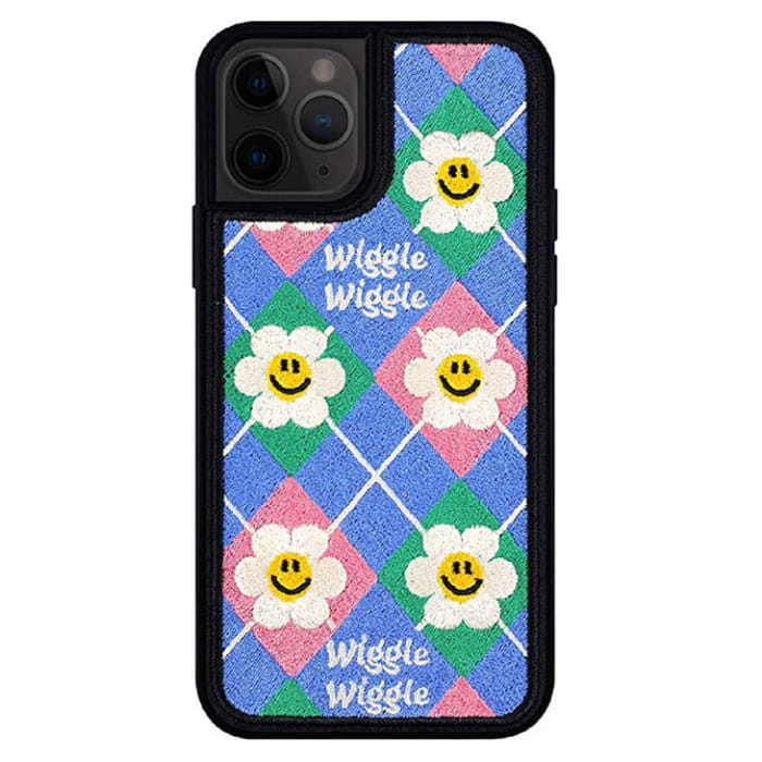 Smiley Flower Embroidery iPhone Case - IPhone