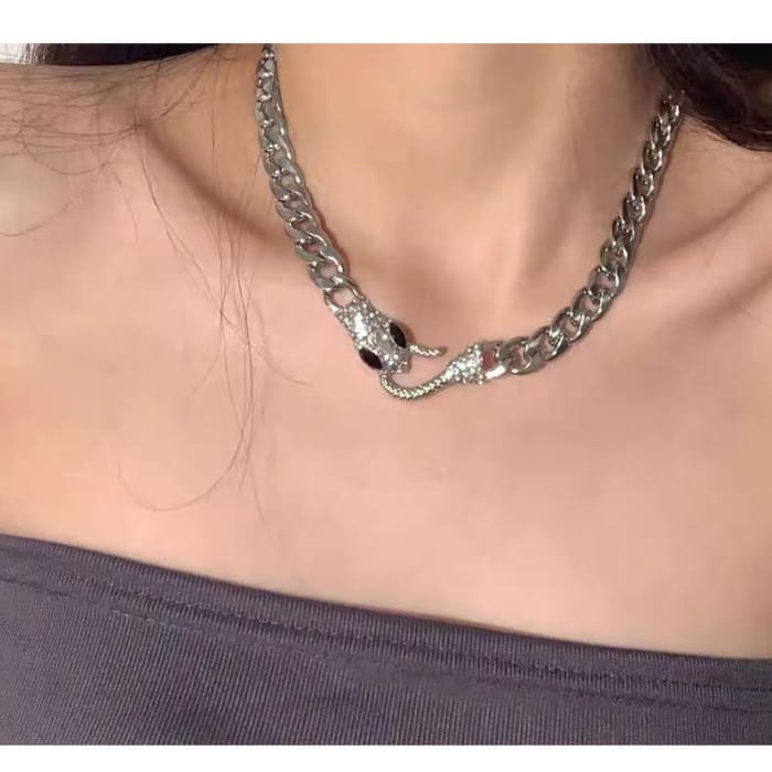 Snake Rhinestone Stainless Steel Choker