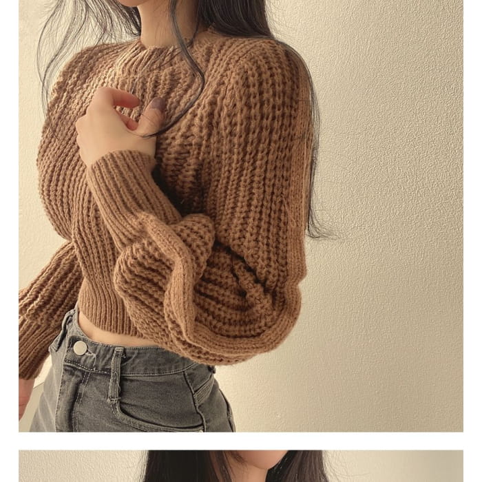 Soft Bubble-Sleeve Cropped Sweater