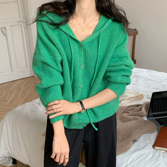 Soft Casual Knit Hoodie - Free Size / Green