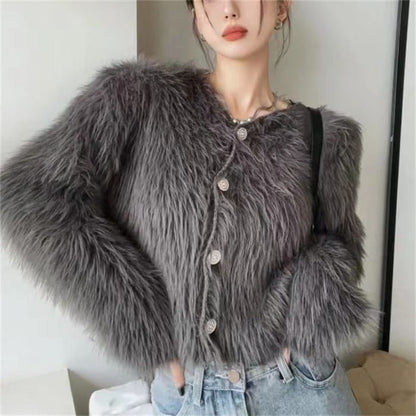 Soft Furry-Knit Cardigan