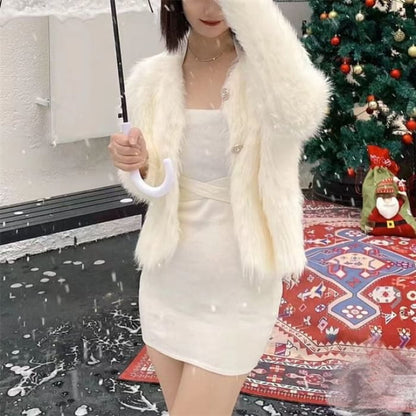 Soft Furry-Knit Cardigan - White / One Size