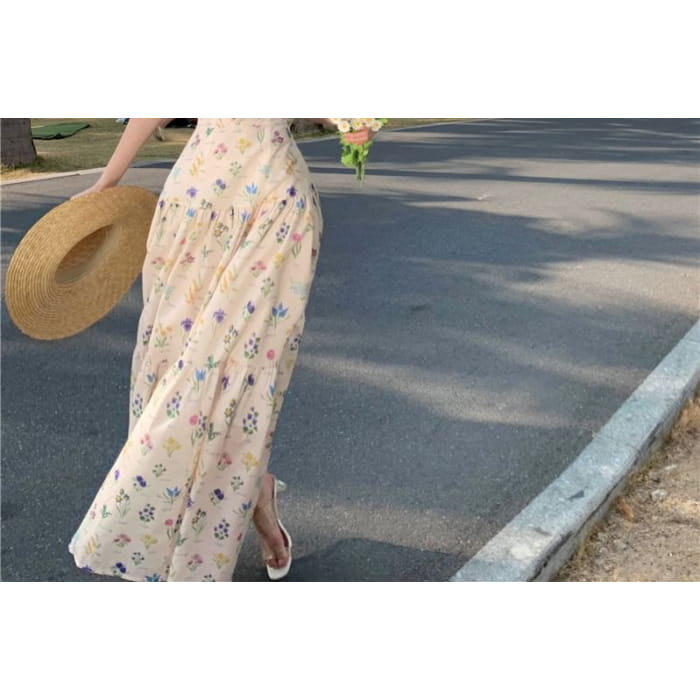 Spaghetti Strap Floral Print Midi Tiered Sundress