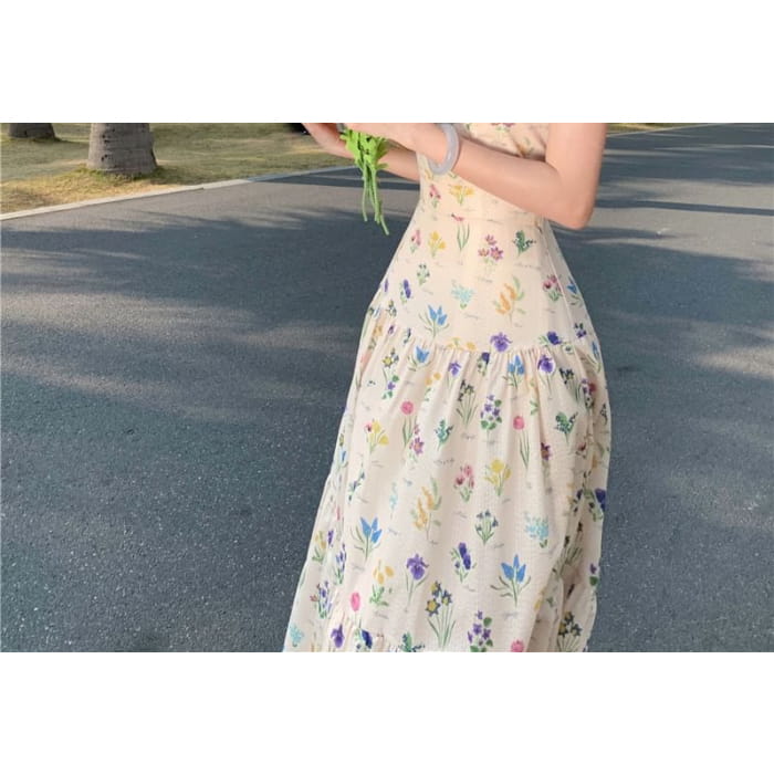 Spaghetti Strap Floral Print Midi Tiered Sundress