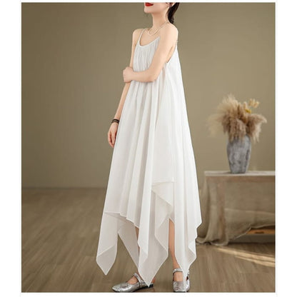 Spaghetti Strap Plain Asymmetrical A-Line Dress - Dresses