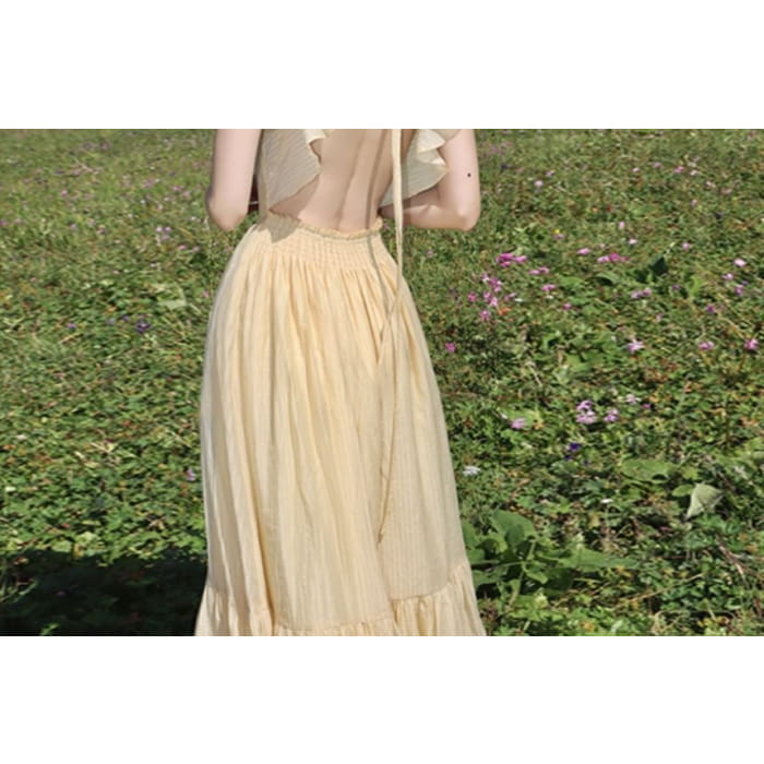 Spaghetti Strap Plain Backless Maxi Sun Dress