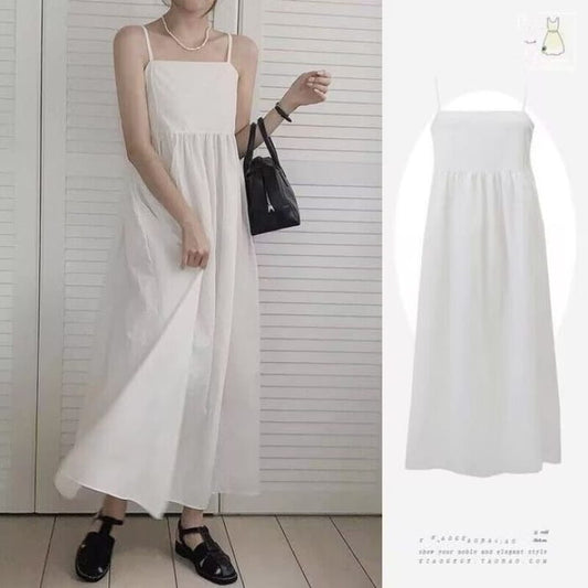 Spaghetti Strap Plain Maxi A-Line Dress