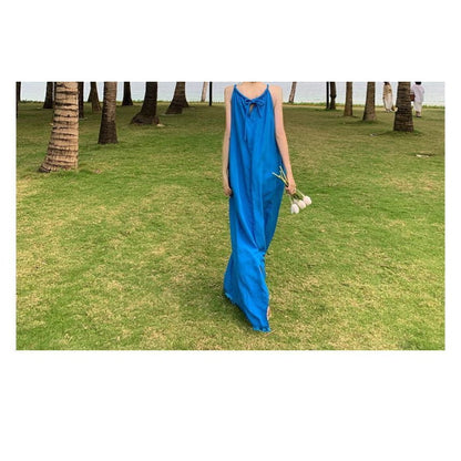 Spaghetti Strap Plain Shirred Maxi Sundress