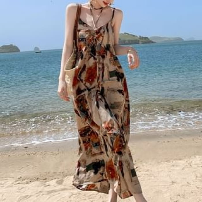 Spaghetti Strap Scoop Neck Printed Maxi