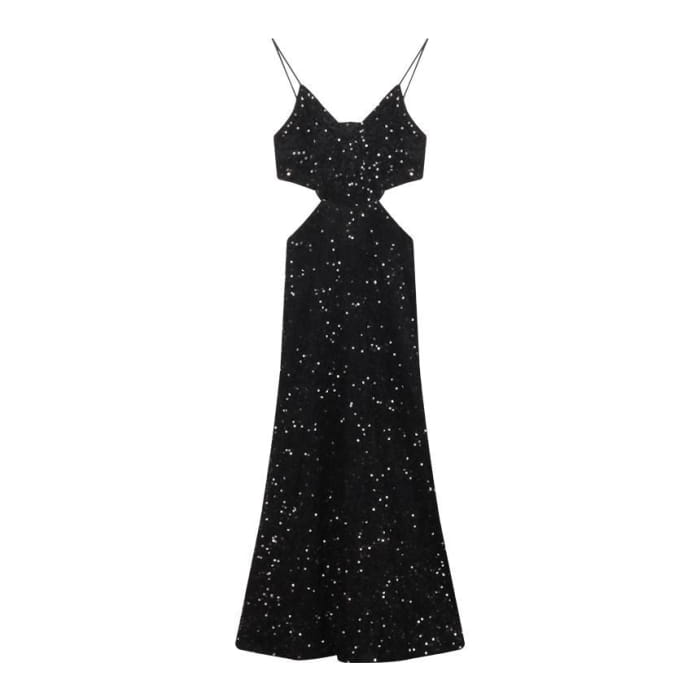 Spaghetti Strap Sequined Cutout Mermaid Evening Gown