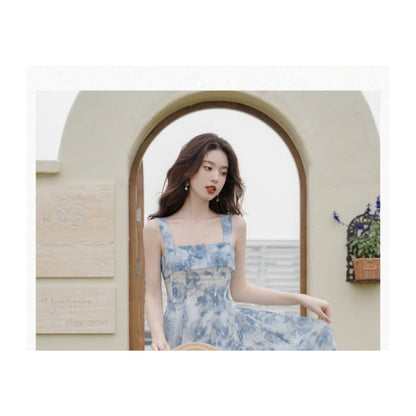 Spaghetti Strap Square Neck Floral Midi