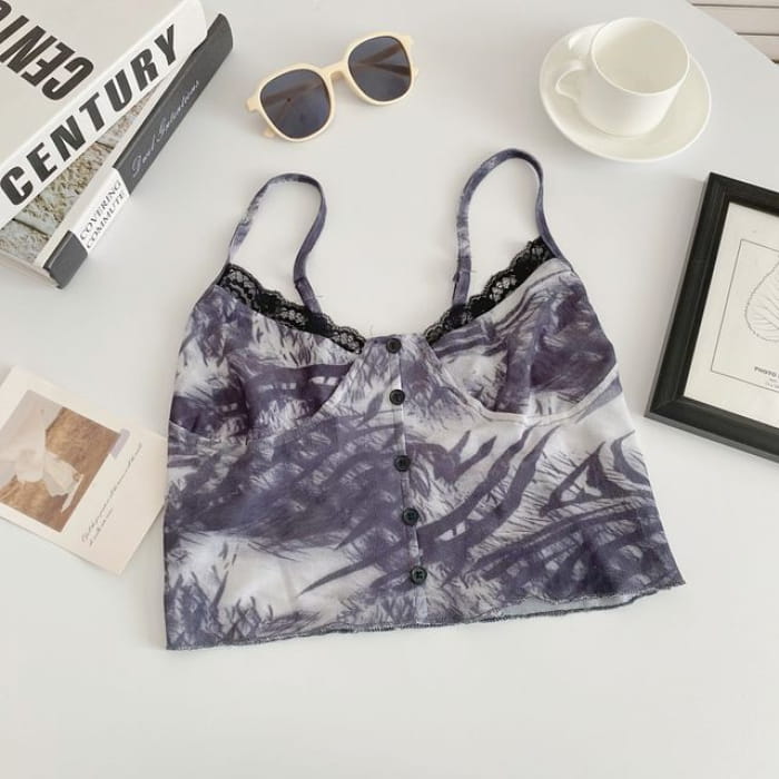 Spaghetti Strap Tie Dye Crop Bustier Top - Dark Gray