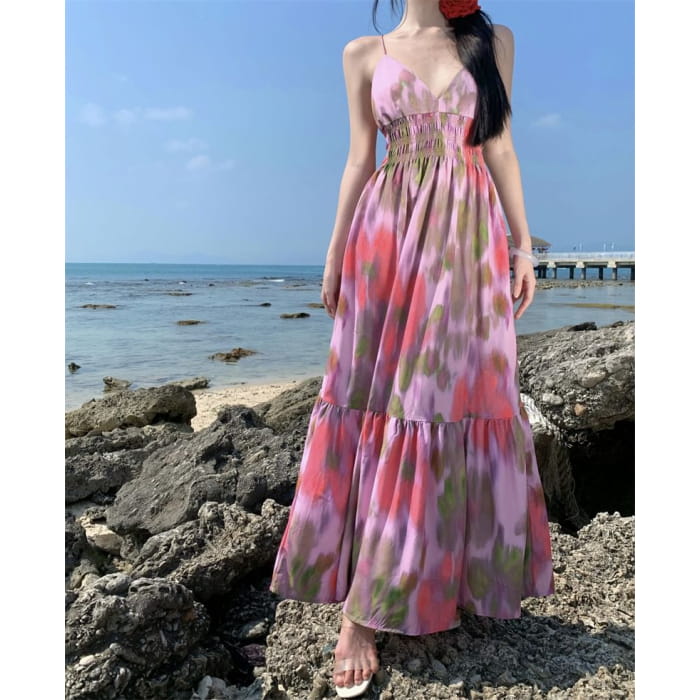 Spaghetti Strap Tie Dye Open Back Maxi