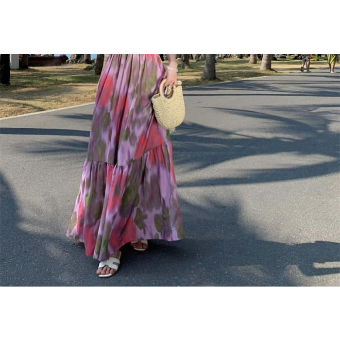 Spaghetti Strap Tie Dye Open Back Maxi