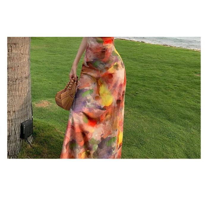 Spaghetti Strap Tie-Dyed Midi Mermaid Dress - Clothing