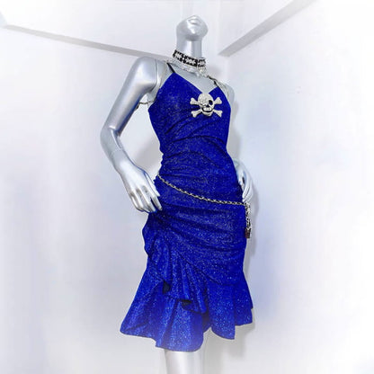 Sparkles Skull Decor Mermaid Fishtail Slip Blue Dress