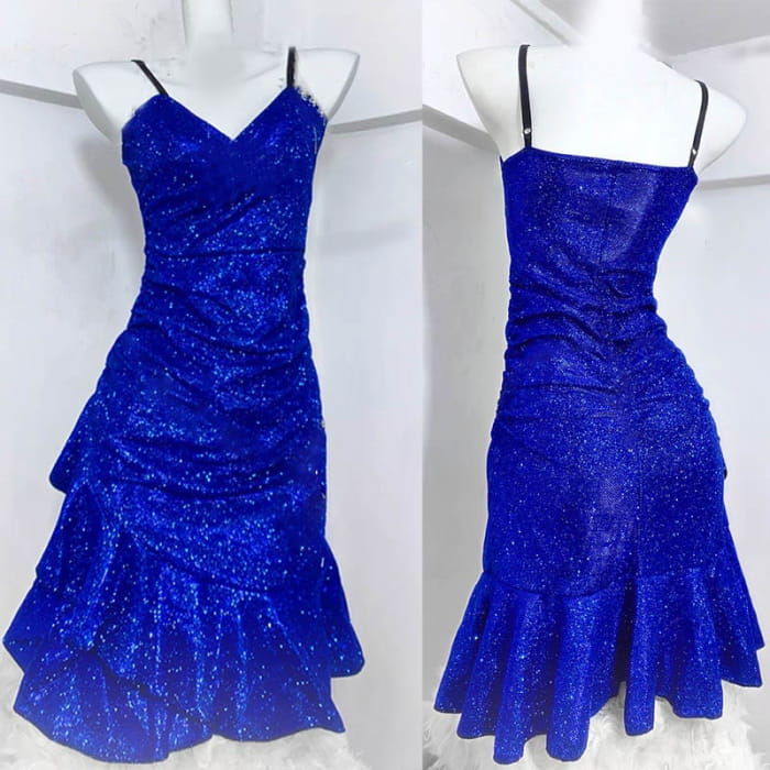 Sparkles Skull Decor Mermaid Fishtail Slip Blue Dress - S-M