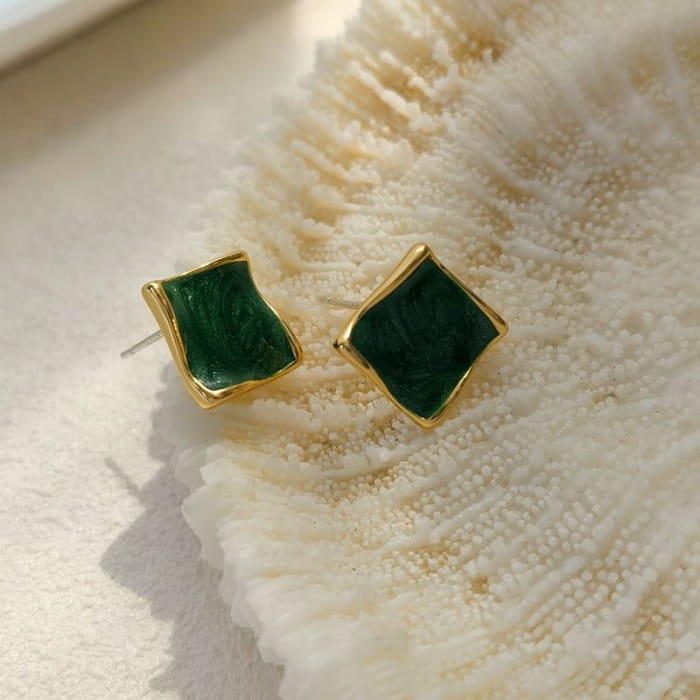 Square Glaze Alloy Stud Earring