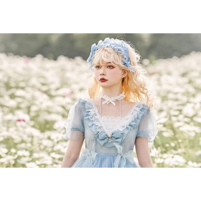 Square Neck Butterfly Print Bow Ruffle A-Line Lolita Dress