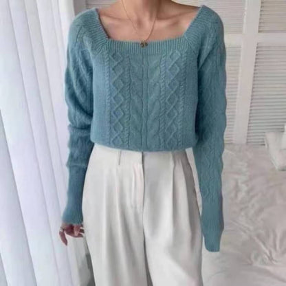 Square-Neck Cable-Knit Loose Sweater in 13 Colors