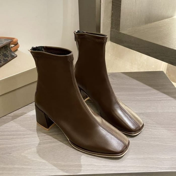 Square Toe Chunky Heel Boots - Coffee / 35 - Shoes