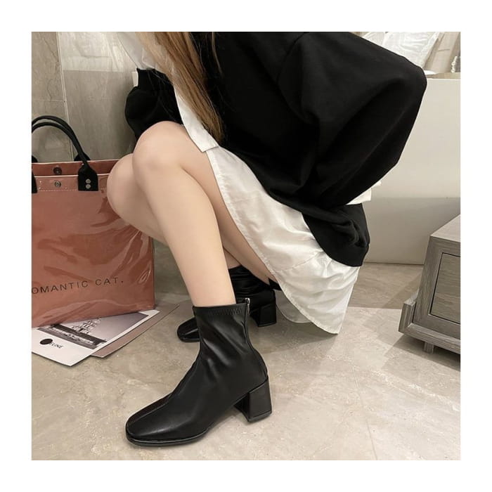 Square Toe Chunky Heel Boots - Shoes