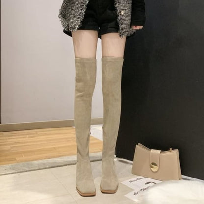 Square-Toe Chunky Heel Over-the-Knee Boots - Shoes