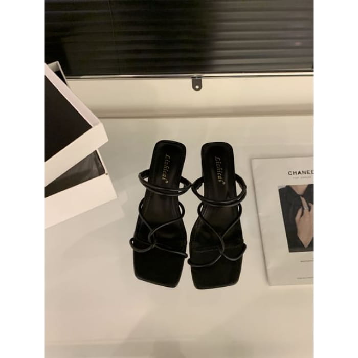 Square-Toe Low Heel Strappy Sandals - LF235-13 - Black / 35