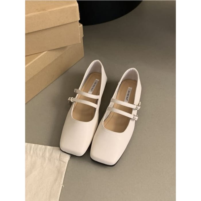 Square Toe Mary Jane Shoes - Beige / 35