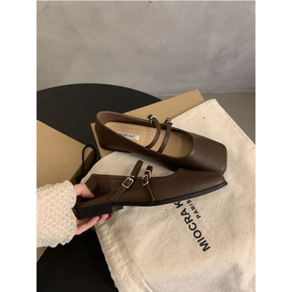 Square Toe Mary Jane Shoes - Brown / 35