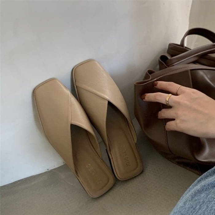 Square Toe Plain Mules - Khaki / 34