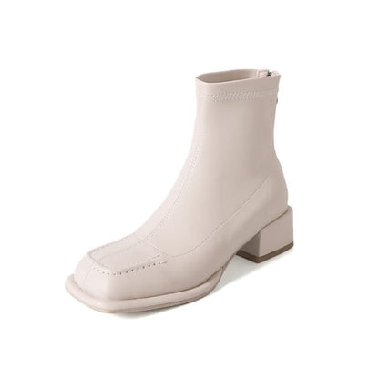 Square Toe Short Boots - Beige / 33