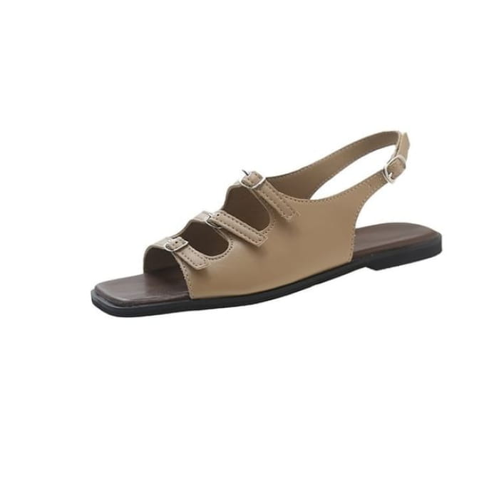 Square Toe Slingback Sandals - Khaki / 35