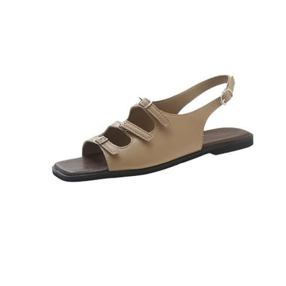 Square Toe Slingback Sandals - Khaki / 35